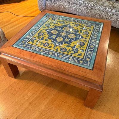 Glass top talavera mexican tile coffee table