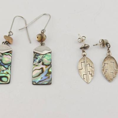 2 Pairs Of Sterling Silver Earrings Abalone 
