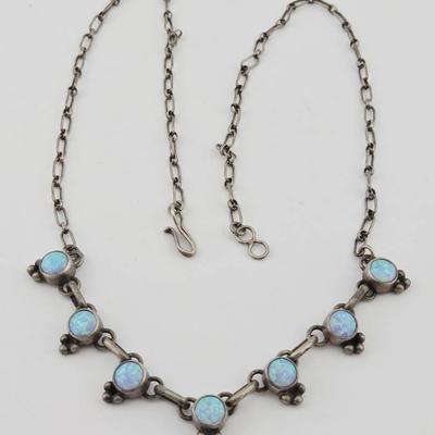 Vintage Signed Southwest Sterling Silver Opal Necklace 