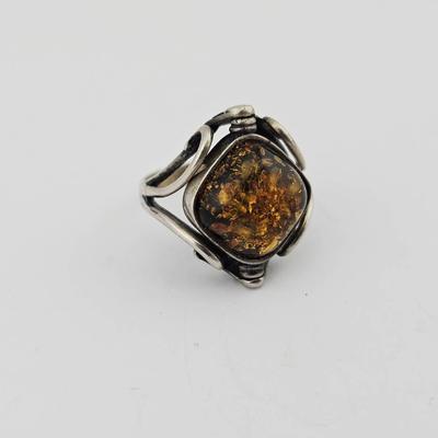 Sterling Silver Amber Spin Ring