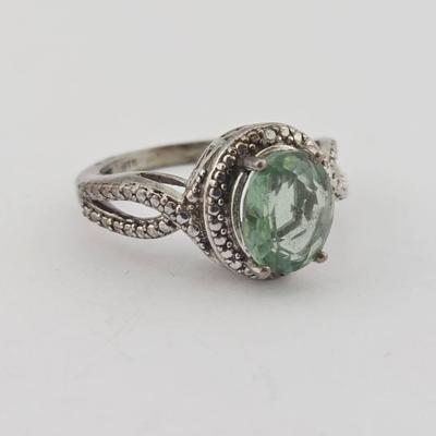 3.5 Carat Green Topaz & Diamond Sterling Silver Ring