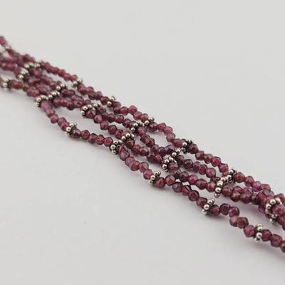 Sterling Silver Rhodolite Garnet Bead Multi Strand Bracelet 