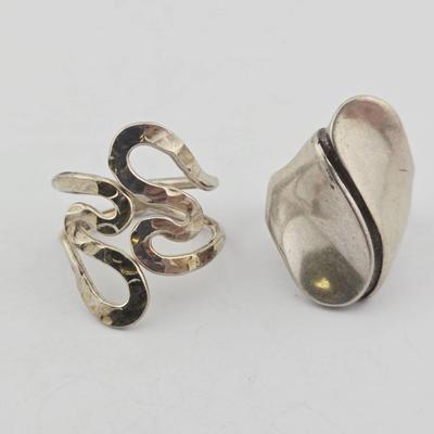 Two Sterling Silver Modernist Rings
