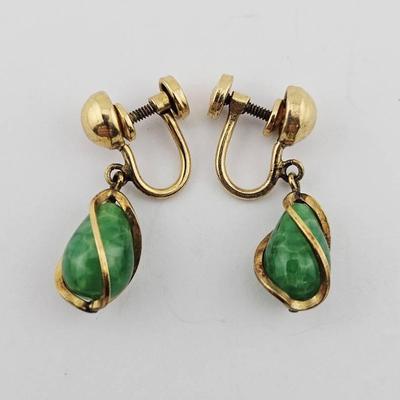 Gold Filled Green Dangle Earrings 