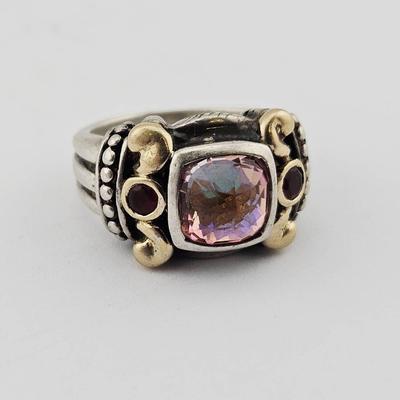 Sterling Silver & 14k Gold Mystic Topaz Ornate Ring