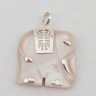 Sterling Silver Pink Mother Of Pearl Elephant Pendant 