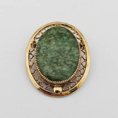 Gold Filled Jade Brooch Pin & Pendant