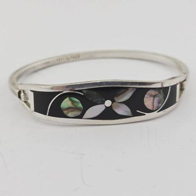 Sterling Silver Abalone Inlaid Cuff Bracelet 