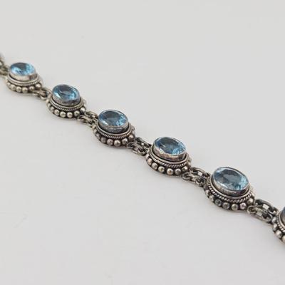 25 Carat Blue Topaz Sterling Silver Tennis Bracelet 