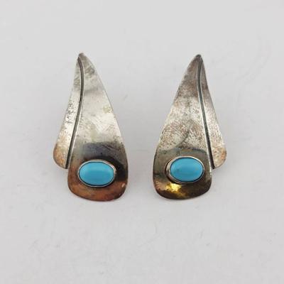Vintage Signed Southwest Sterling Silver Turquoise Earrings 