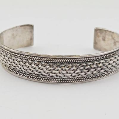 Sterling Silver Woven Design Cuff Bracelet 