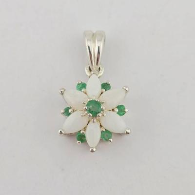 Sterling Silver Emerald & Opal Flower Pendant 