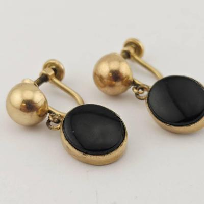 Gold Filled Onyx Dangle Earrings 