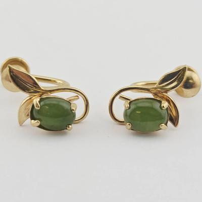 Gold Filled Jade Screw Back Earrings