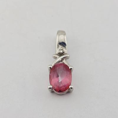 1 Carat Pink Topaz & Diamond 10k White Gold Pendant