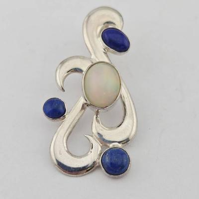 Sterling Silver Opal & Lapis Pendant 