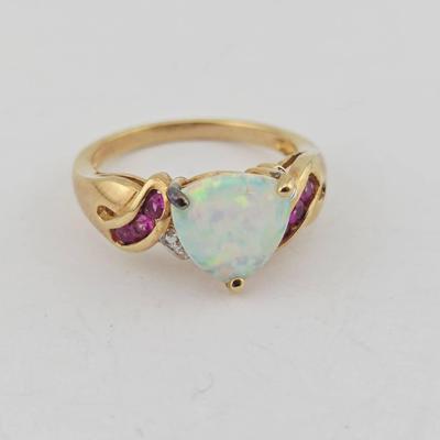 Sterling Silver Gold Vermeil Opal & Ruby Statement Ring