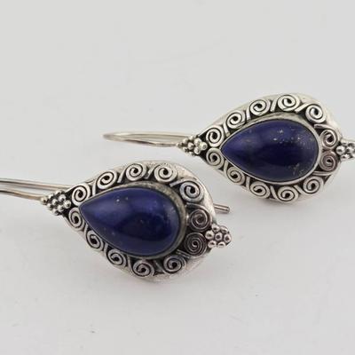 Sterling Silver Lapis Lazuli J Hook Earrings 