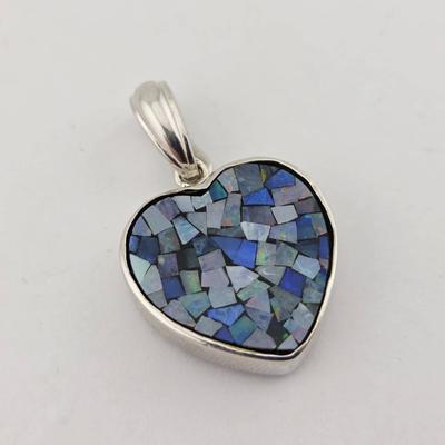 Sterling Silver Opal Mosaic Heart Pendant