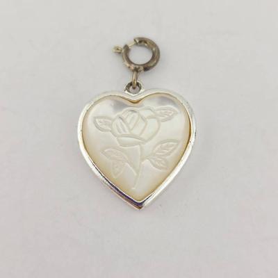 Sterling Silver Carved Mother Of Pearl Heart Charm