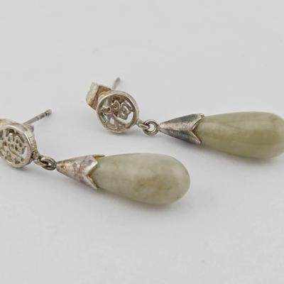 Sterling Silver Jade Dangle Earrings 
