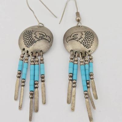 Vintage Sterling Silver Signed Turquoise Southwest Earrings 