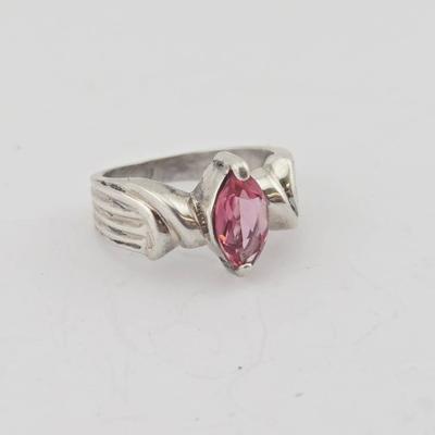 Sterling Silver Pink Glass Marquis Ring