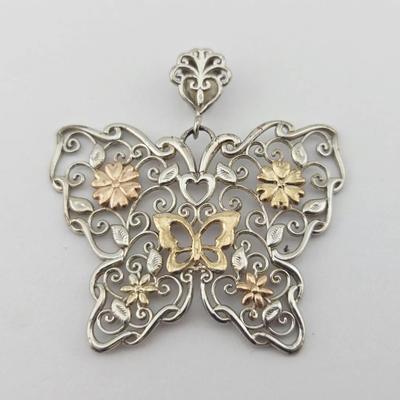 Sterling Silver & 18k Gold Butterfly Pendant