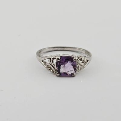 8mm Cushion Cut Amethyst Sterling Silver Ring 