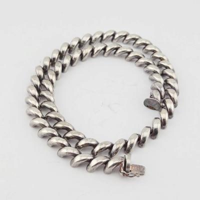 Sterling Silver Italian Macaroni Link Necklace 