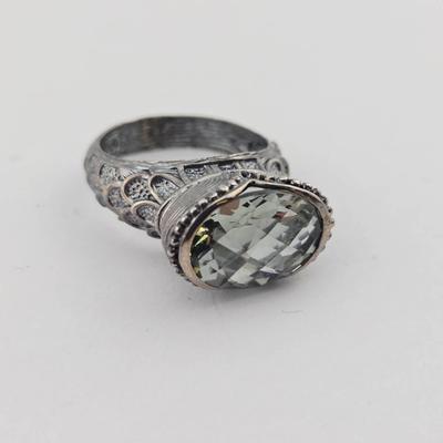 Sterling Silver Green Amethyst Very Ornate Ring