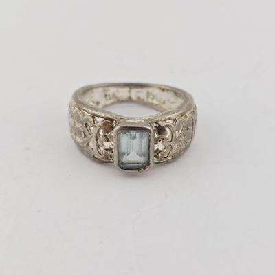 Sterling Silver 1 Carat Emerald Cut Blue Topaz Ring