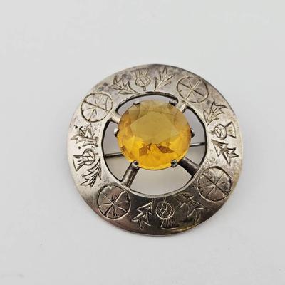 Vintage Scottish Cairngorm Kilt Brooch Pin