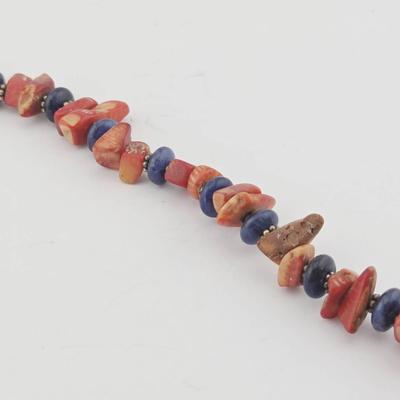 Sterling Silver Red Coral & Lapis Toggle Bracelet 