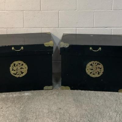 Asian Ebonized Trunks W/ Brass Accents