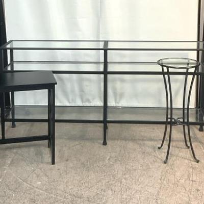 3-tier Iron/glass Console Table, Side Table, & Metal Plant Stand