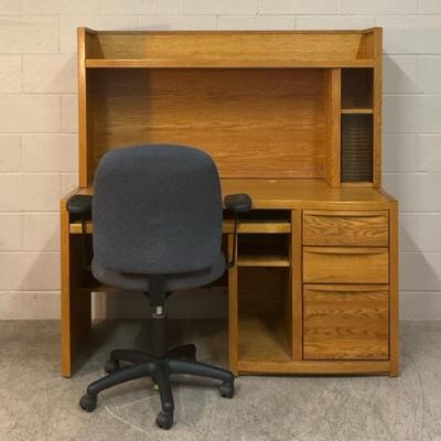 Solid Oak Desk W/ Hutch And Office Chair 