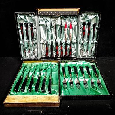 (2) Boxed Steak Knife & Fork Sets – Assorted Handle Styles