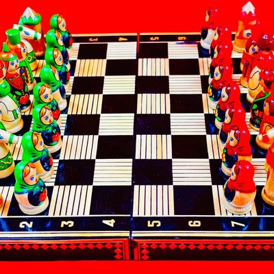 Unique Wooden Russian Doll Chess Travel Set