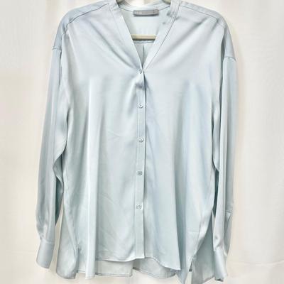 Vince V-neck Stretch-Silk Blouse In Light Blue Size L
