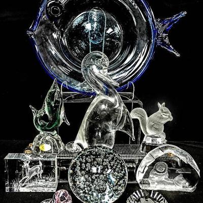 Assorted Art Glass & Crystal Figurines – Includes Gorham Crystal Dolphin