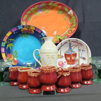 Assorted Colorful Pottery & Glassware Collection