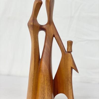 C. Delbrune Vintage Wooden Sculpture Of Family Signed