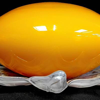 Modern Yellow Art Glass Vase with Iridescent Starburst Base