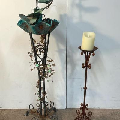 Copper Patina Water Fountain W/ Rustic Scrolled Candle Holder 