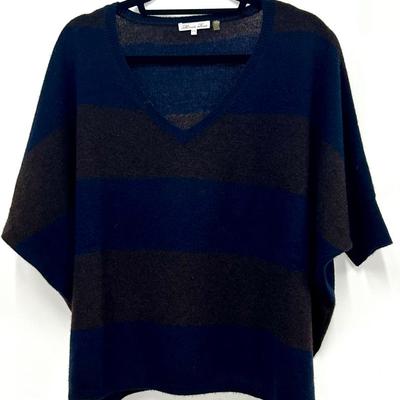 MINNIE ROSE 100% Cashmere Short-sleeve Striped Sweater (sz-xs/s)