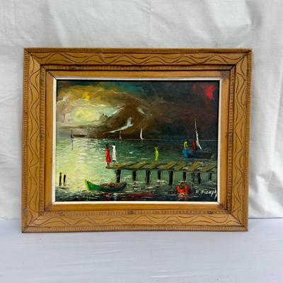 Pier And Boats Oil Panting *signed* 