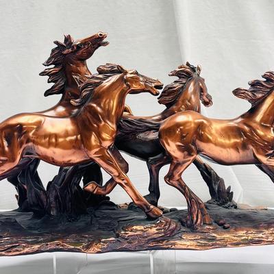 "Four Wild Horses Running Statue" Bronze-Plated Resin Sculpture