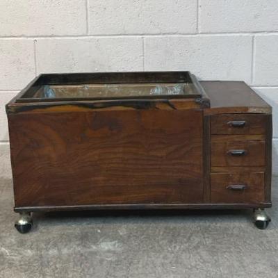 Vintage Japanese Wooden Hibachi W/ Copper Inlay