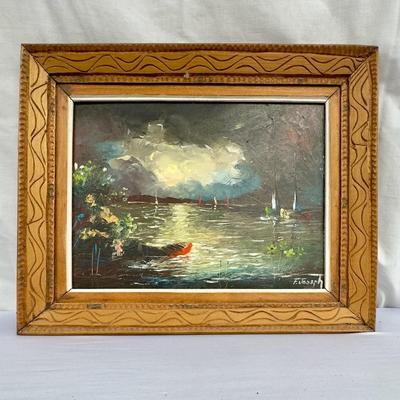 Sailboats At Sea Oil Canvas Painting by F.Joseph 